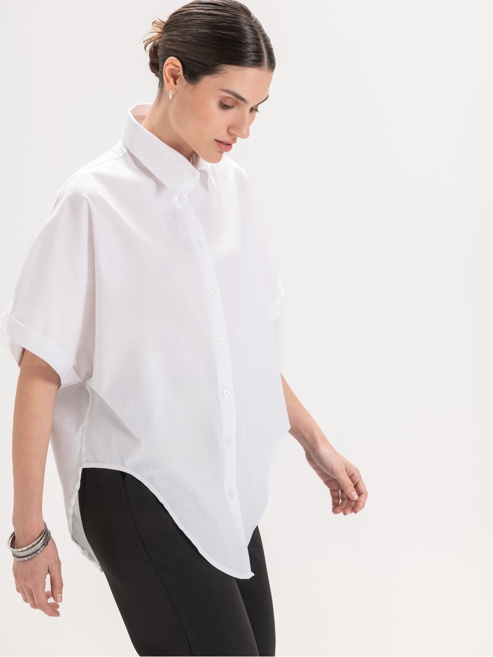Zara Womens White Short-Sleeve Button-Down Shirt
